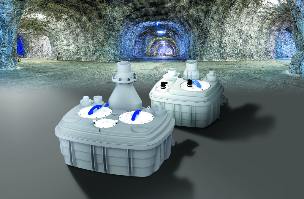 Toilettes de mine sécuritaires avec la technologie de broyeurs et pompes Saniflo